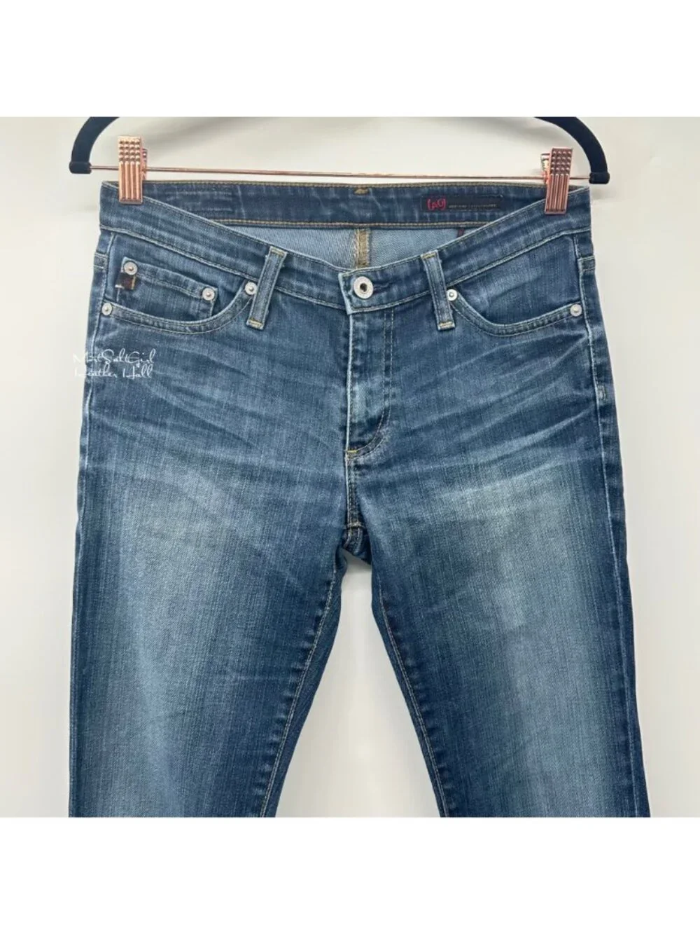 AG Adriano Goldschmied Dark Stone Wash Embroidered Pockets Skinny Jeans